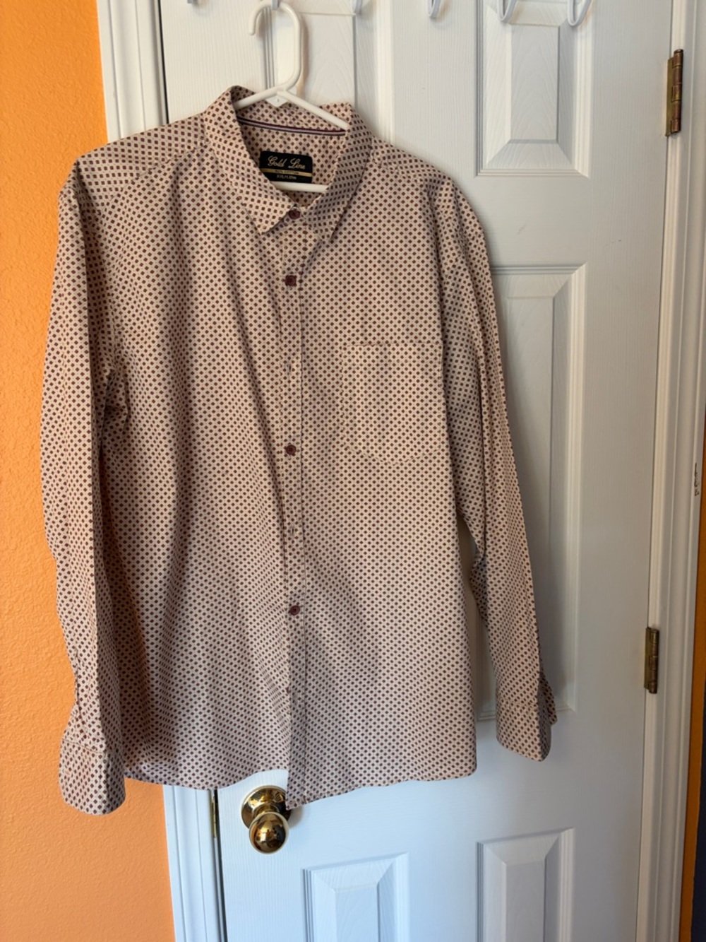 Men's Long-Sleeve Button-Up Shirt in Beige with Dot Print